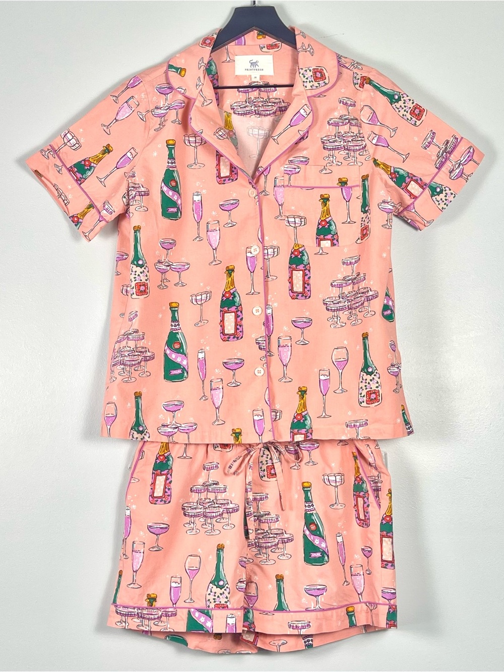 PRINT FRESH Pajama Short Set Short Sleeve 100% Organic Cotton Pink Bubbly Sz. XS
